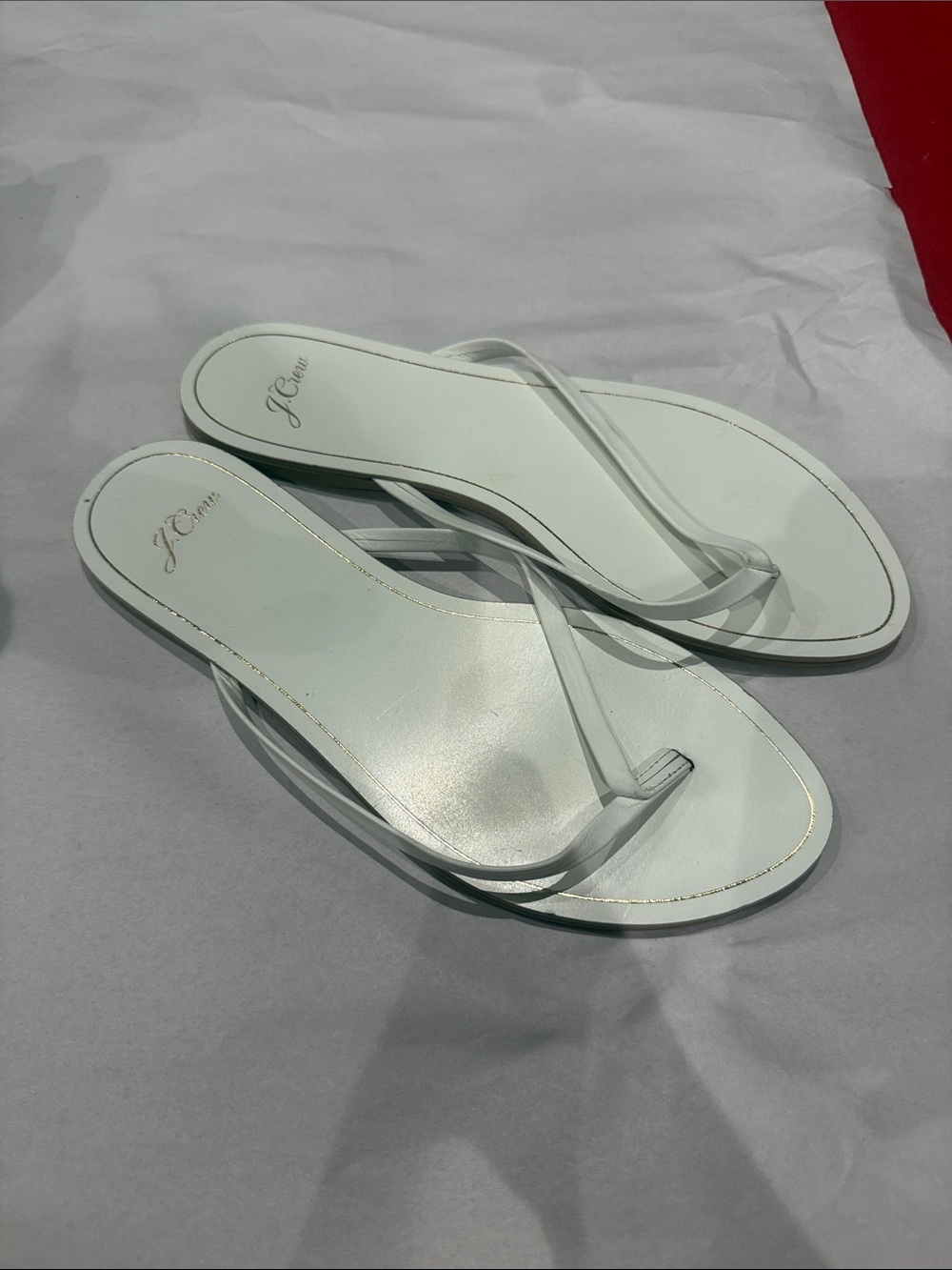 J. Crew White Minimal Leather Thong Sandals